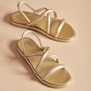 NEW! OluKia Tiare Strappy Leather Slingback Sandals, Size 8 ~ Gold (Bubbly)